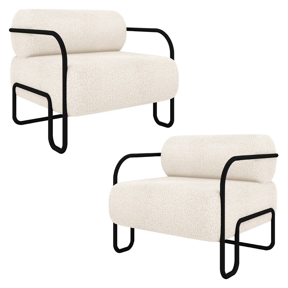 Poltrona Decorativa para Sala Industrial Kit 2 Kira Z08 Boucle Bege - Mpozenato