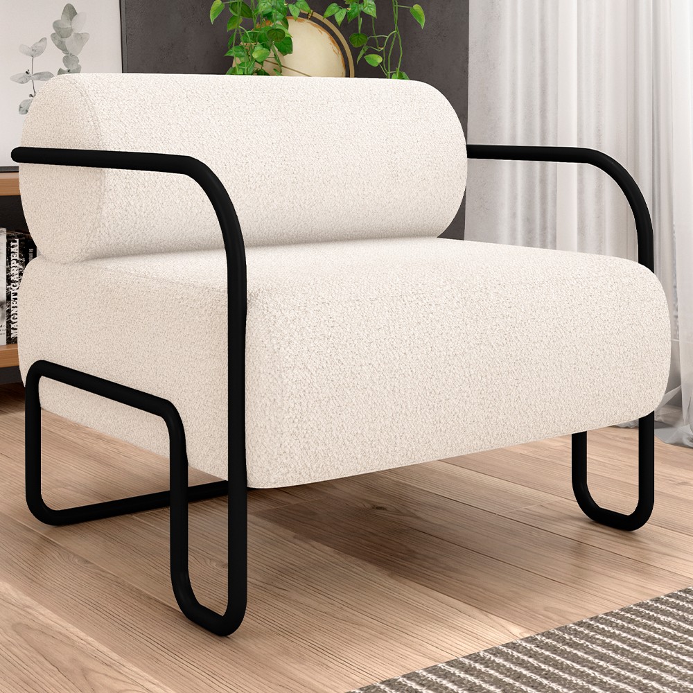 Poltrona Decorativa para Sala Industrial Kit 2 Kira Z08 Boucle Bege - Mpozenato