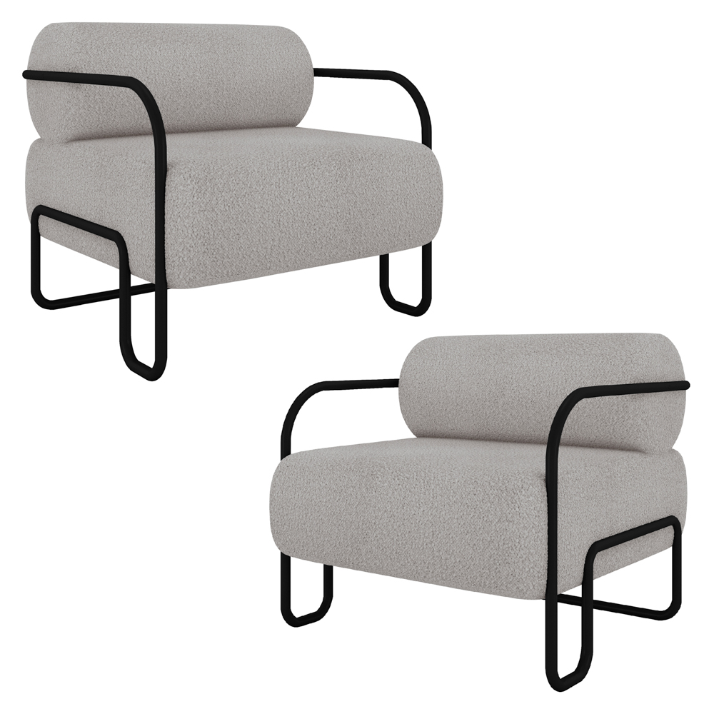 Poltrona Decorativa para Sala Industrial Kit 2 Kira Z08 Boucle Creme - Mpozenato