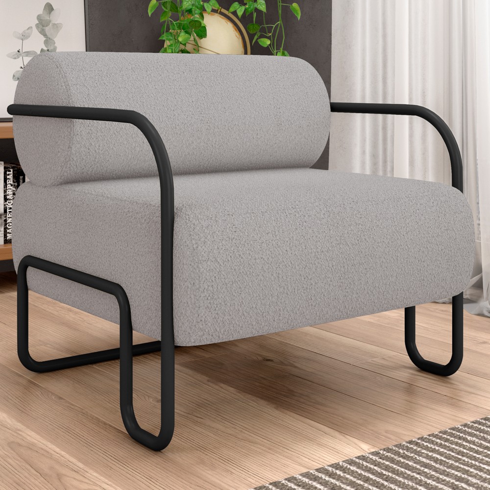 Poltrona Decorativa para Sala Industrial Kit 2 Kira Z08 Boucle Creme - Mpozenato