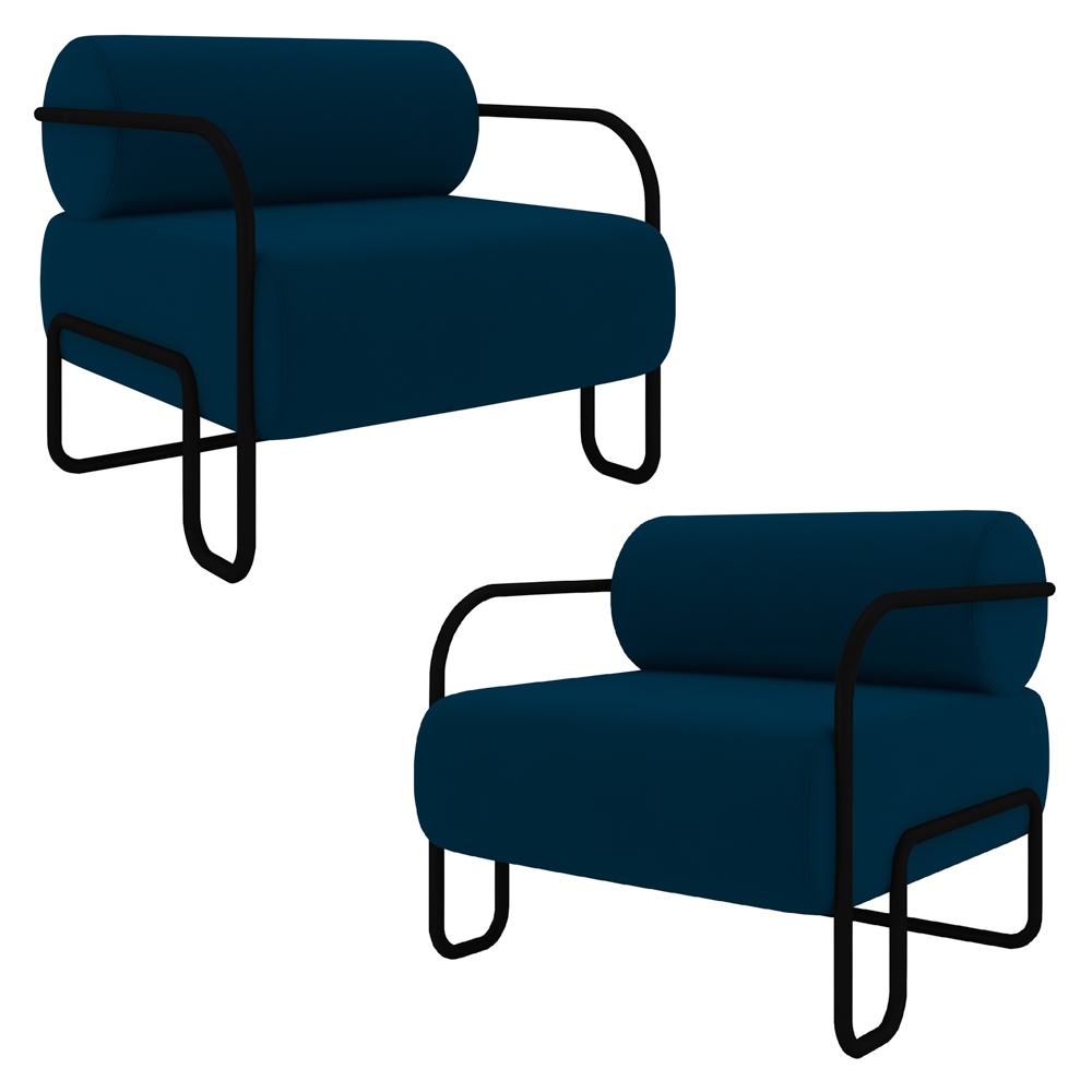 Poltrona Decorativa para Sala Industrial Kit 2 Kira Z08 Veludo Azul - Mpozenato