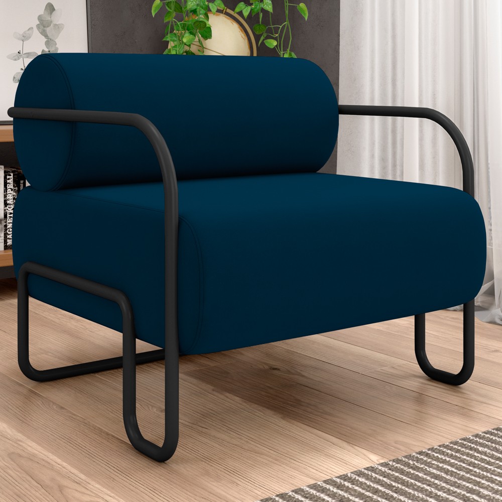 Poltrona Decorativa para Sala Industrial Kit 2 Kira Z08 Veludo Azul - Mpozenato