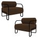 Poltrona Decorativa para Sala Industrial Kit 2 Kira Z08 Veludo Marrom - Mpozenato