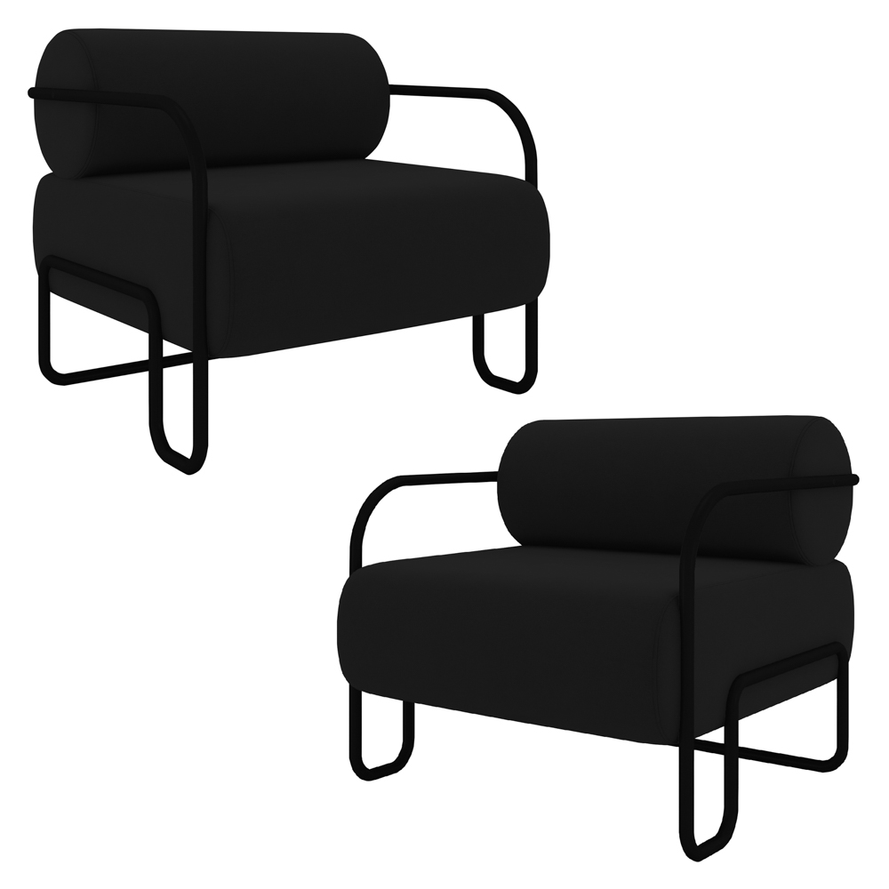 Poltrona Decorativa para Sala Industrial Kit 2 Kira Z08 Veludo Preto - Mpozenato