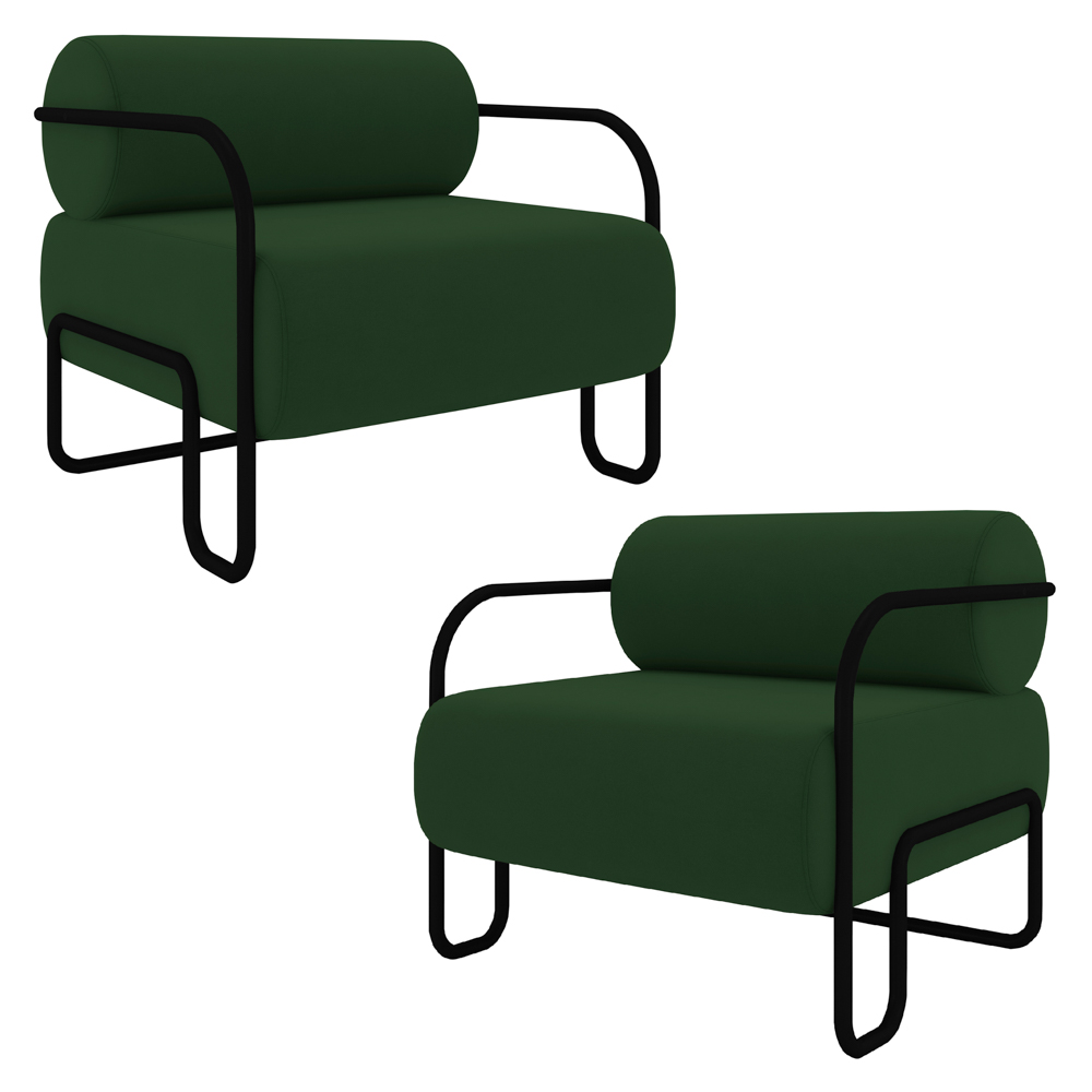 Poltrona Decorativa para Sala Industrial Kit 2 Kira Z08 Veludo Verde Musgo - Mpozenato