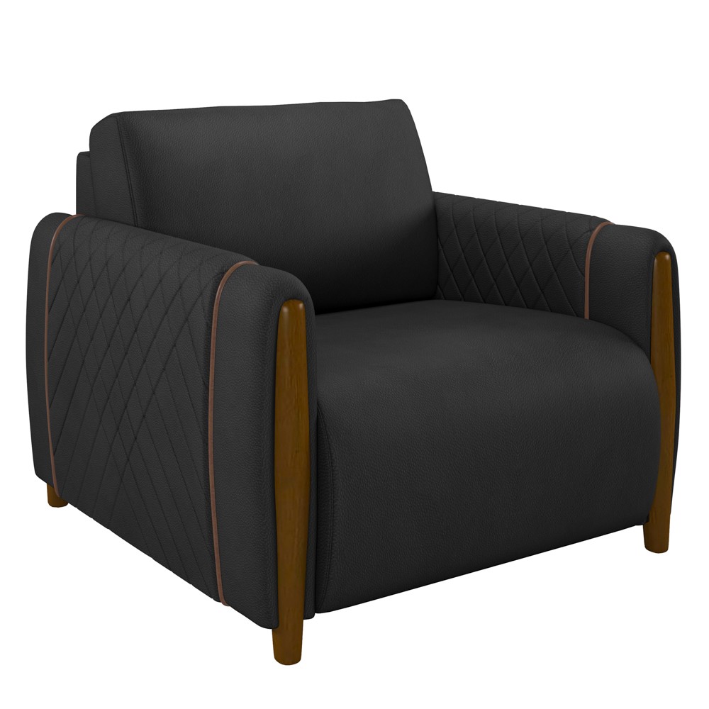 Poltrona Decorativa para Sala de Estar 98cm Amaranto M22 PU Preto - Mpozenato