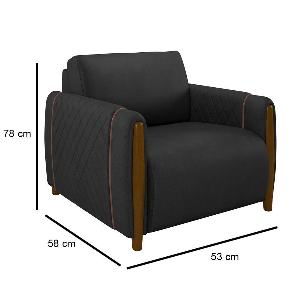 Poltrona Decorativa para Sala de Estar 98cm Amaranto M22 PU Preto - Mpozenato