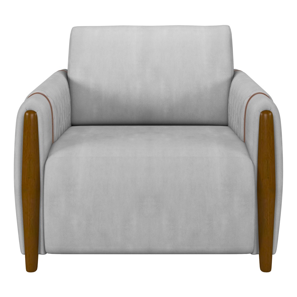 Poltrona Decorativa para Sala de Estar 98cm Amaranto M22 Veludo Cinza - Mpozenato