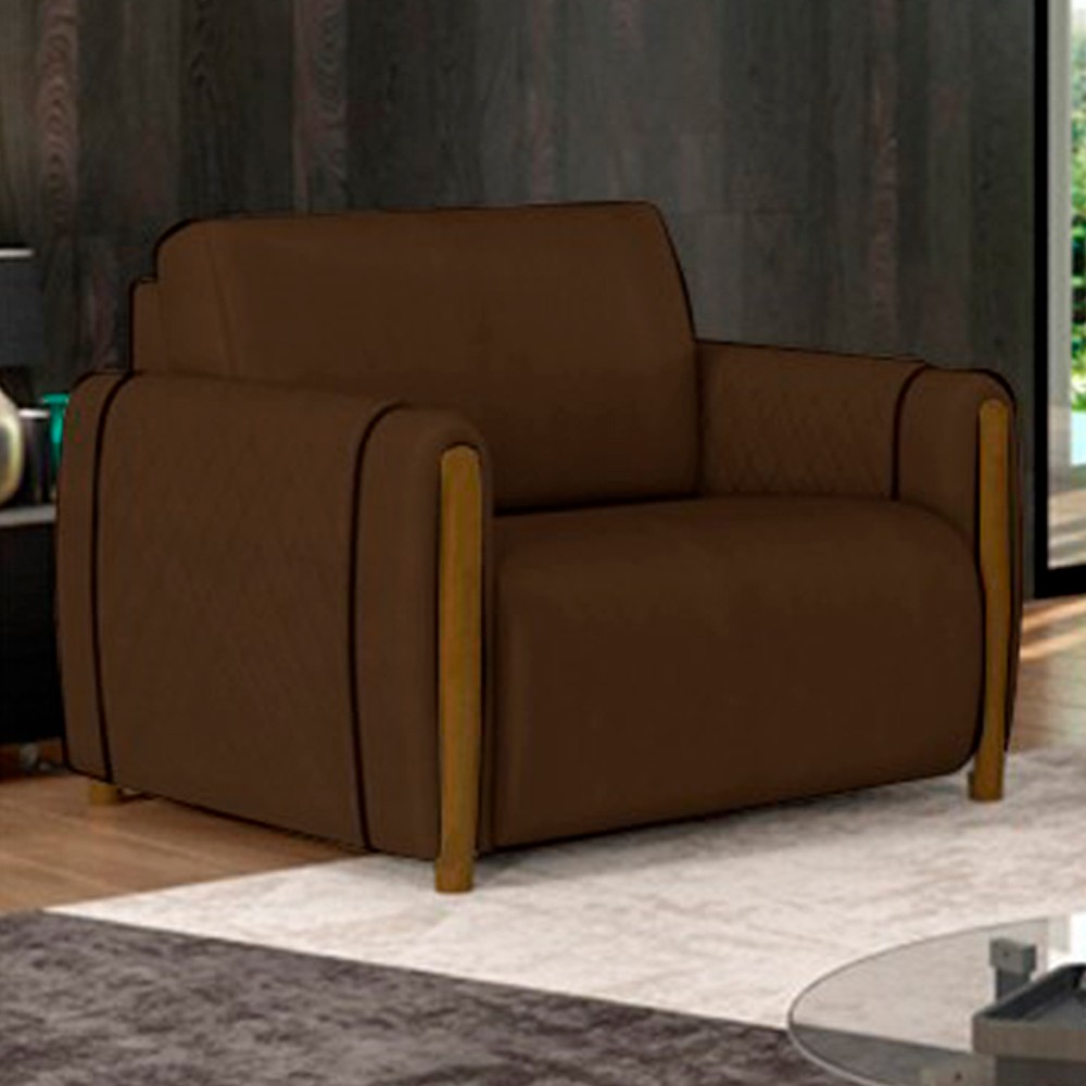 Poltrona Decorativa para Sala de Estar 98cm Amaranto M22 Veludo Marrom - Mpozenato