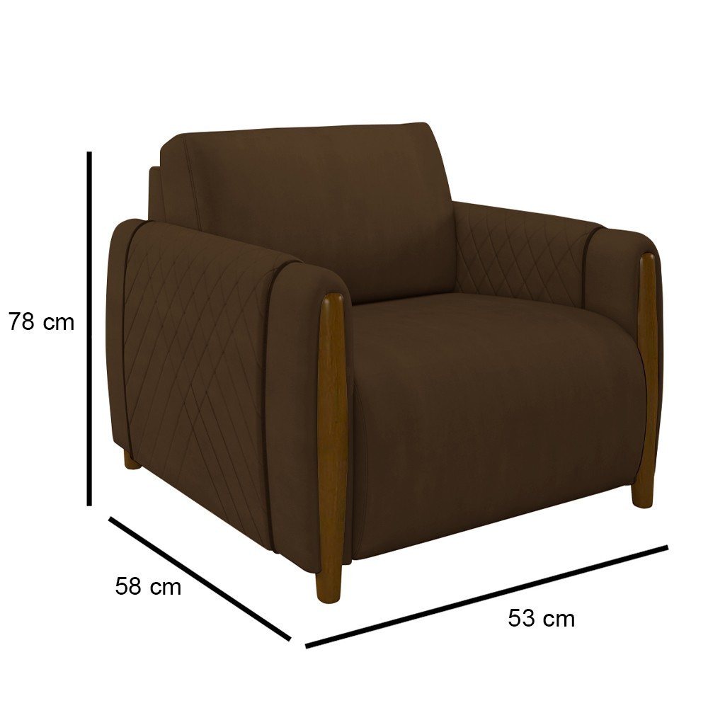 Poltrona Decorativa para Sala de Estar 98cm Amaranto M22 Veludo Marrom - Mpozenato
