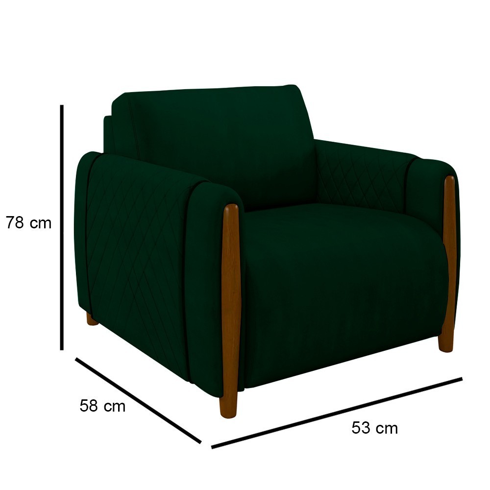 Poltrona Decorativa para Sala de Estar 98cm Amaranto M22 Veludo Verde - Mpozenato
