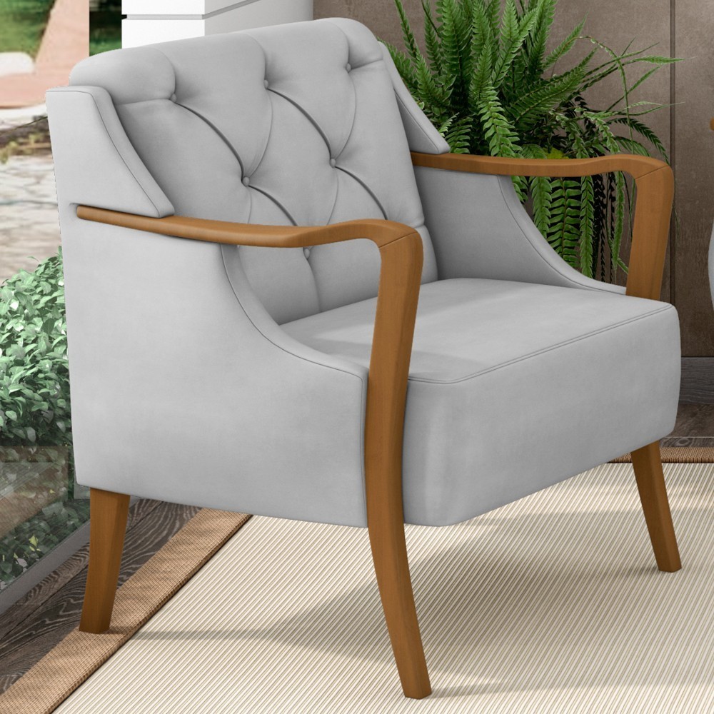 Poltrona Decorativa para Sala de Estar Capitonê Lapa M22 Veludo Cinza - Mpozenato