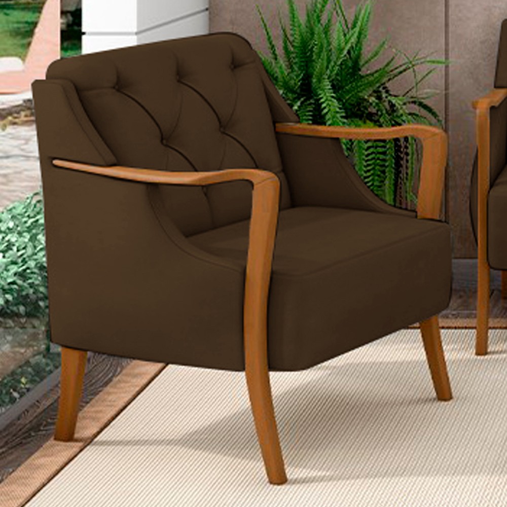 Poltrona Decorativa para Sala de Estar Capitonê Lapa M22 Veludo Marrom - Mpozenato