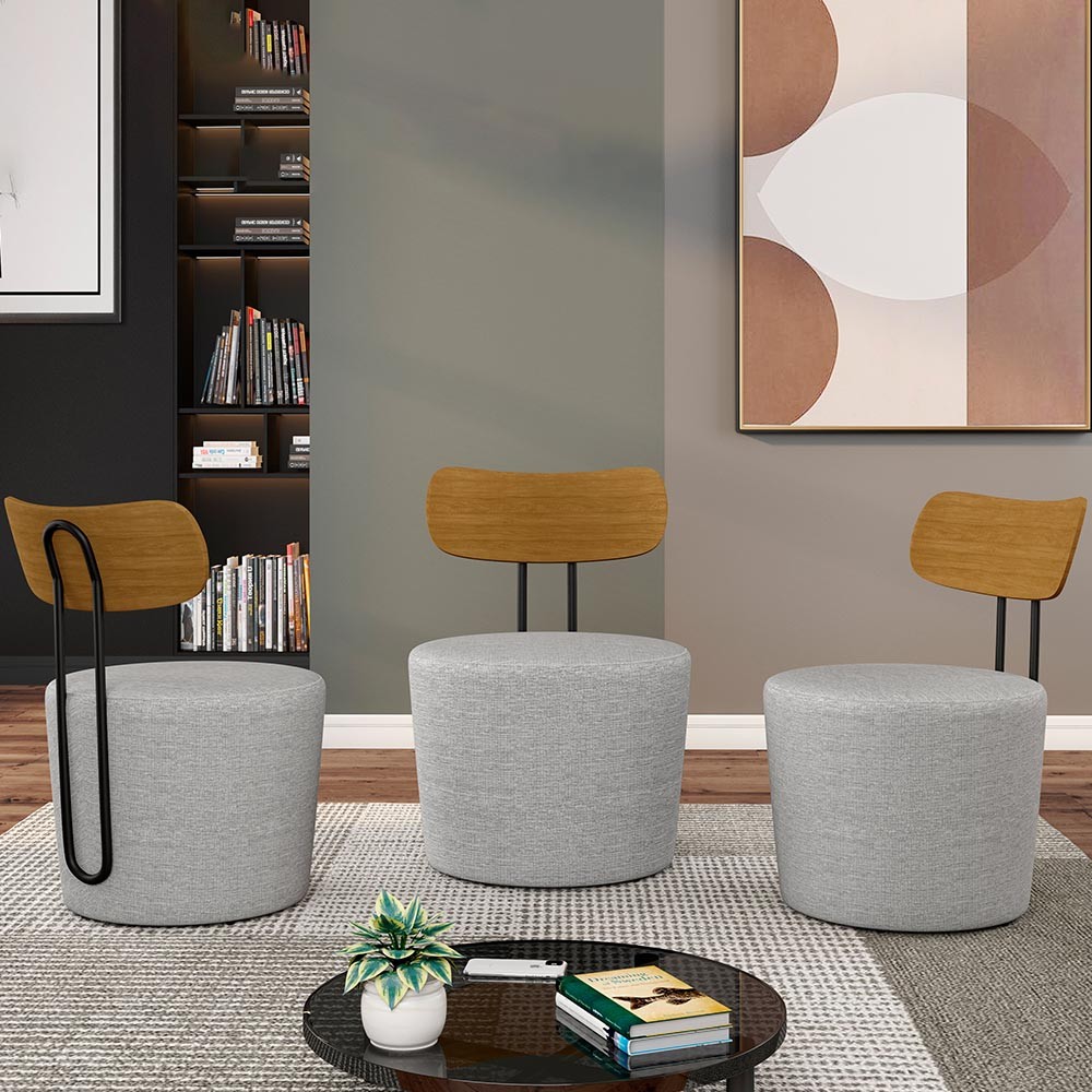 Poltrona Decorativa para Sala de Estar Redonda 53cm Le Moon M22 Linho Cinza - Mpozenato