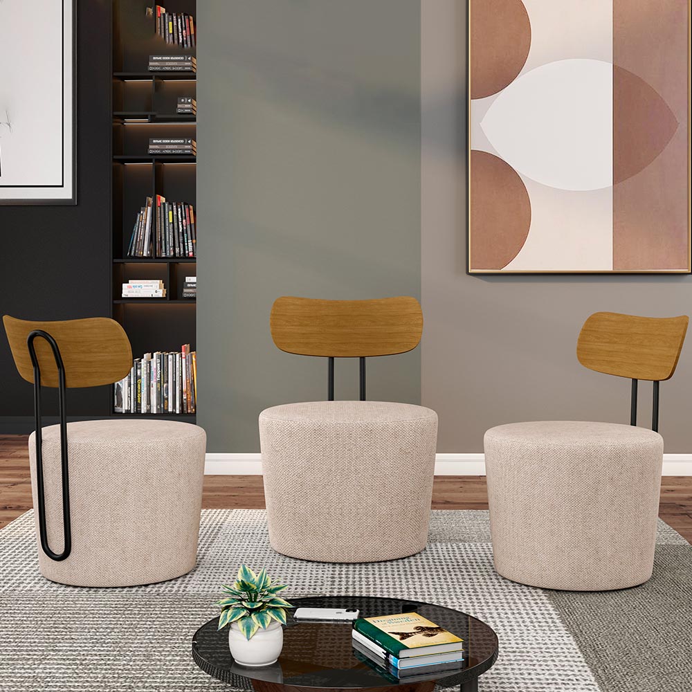 Poltrona Decorativa para Sala de Estar Redonda 53cm Le Moon M22 Linho Cru - Mpozenato