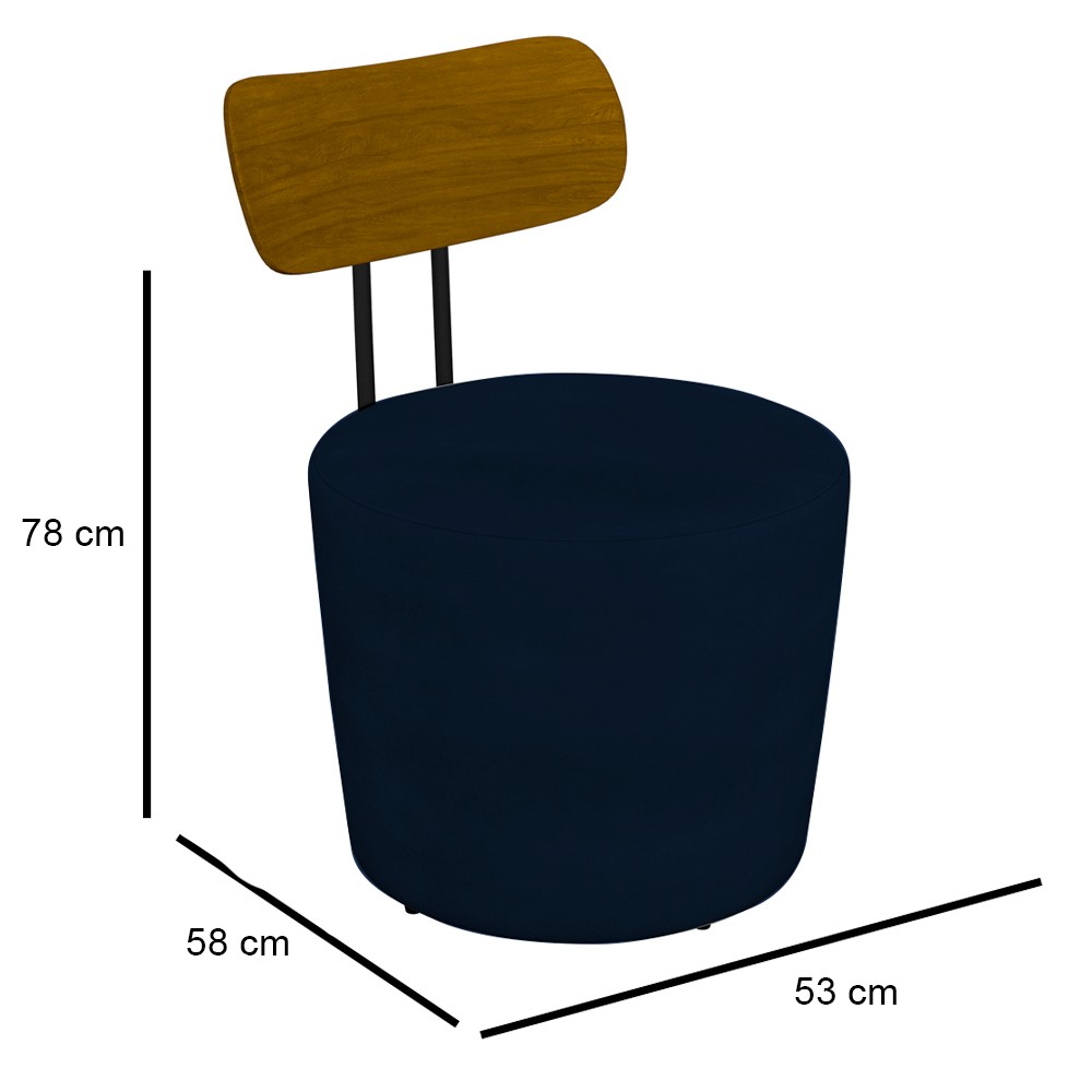 Poltrona Decorativa para Sala de Estar Redonda 53cm Le Moon M22 Veludo Azul Marinho - Mpozenato