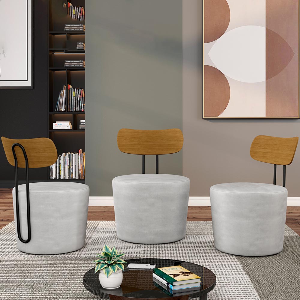 Poltrona Decorativa para Sala de Estar Redonda 53cm Le Moon M22 Veludo Cinza - Mpozenato