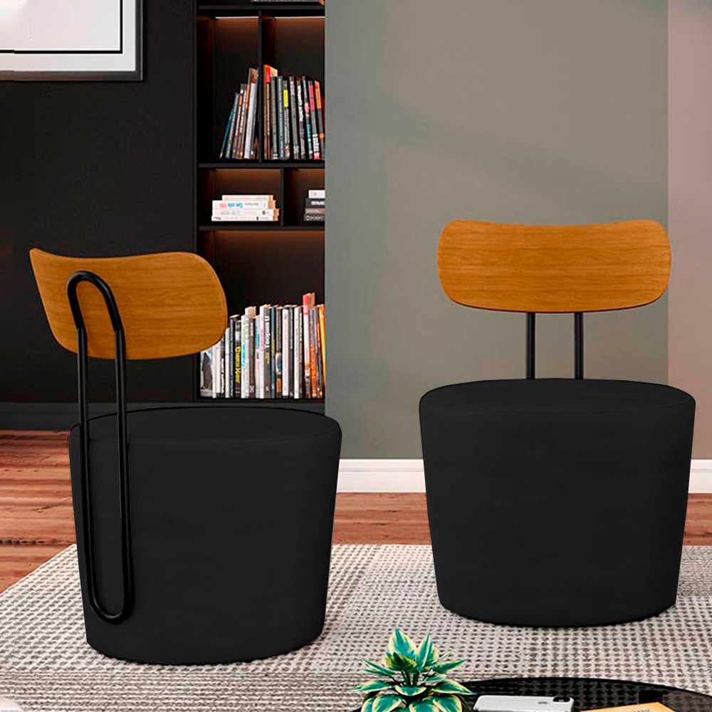 Poltrona Decorativa para Sala de Estar Redonda 53cm Le Moon M22 Veludo Preto - Mpozenato