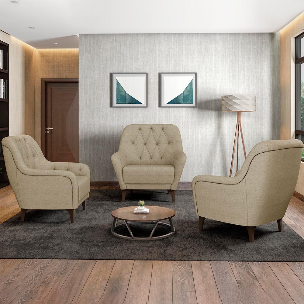 Poltrona Decorativa para Sala de Estar com Capitonê Pietà M22 Linho Bege - Mpozenato
