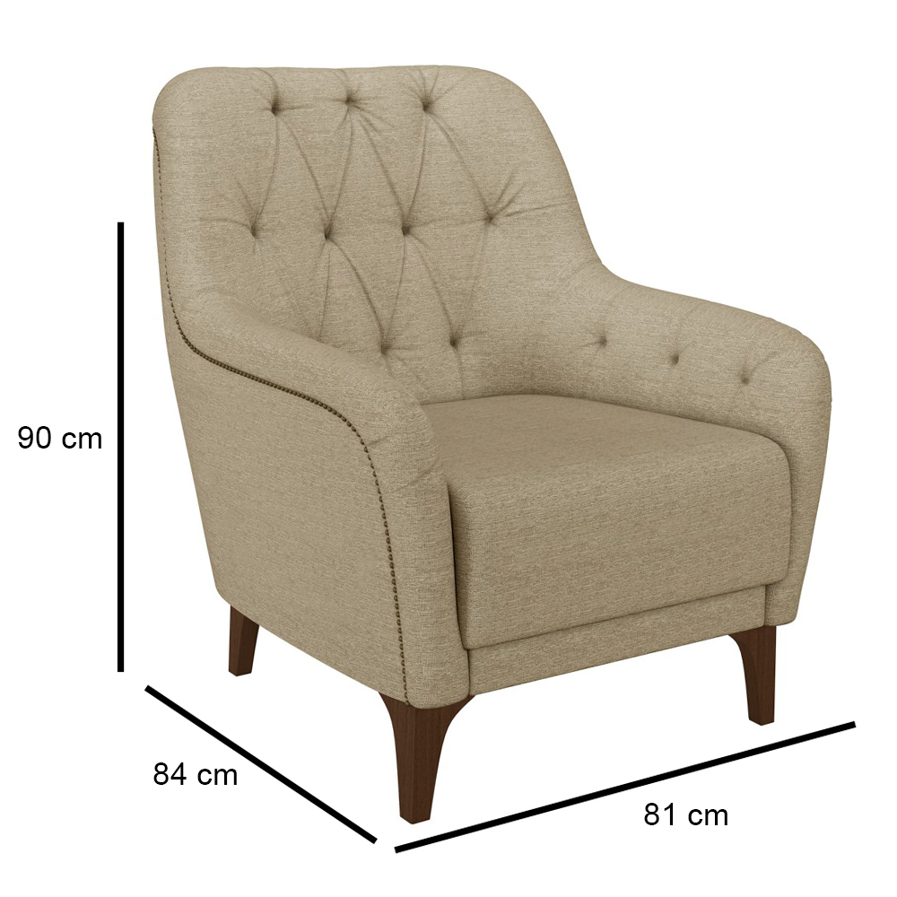 Poltrona Decorativa para Sala de Estar com Capitonê Pietà M22 Linho Bege - Mpozenato