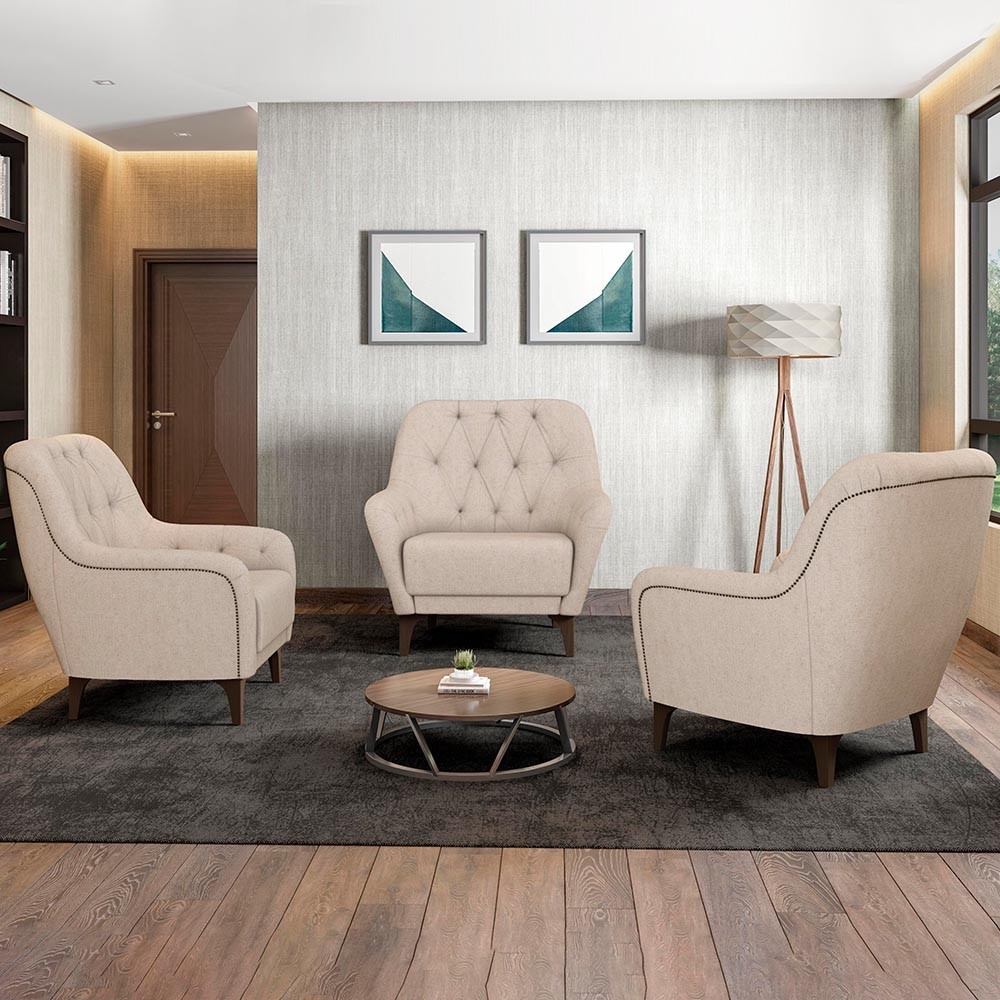 Poltrona Decorativa para Sala de Estar com Capitonê Pietà M22 Linho Cru - Mpozenato