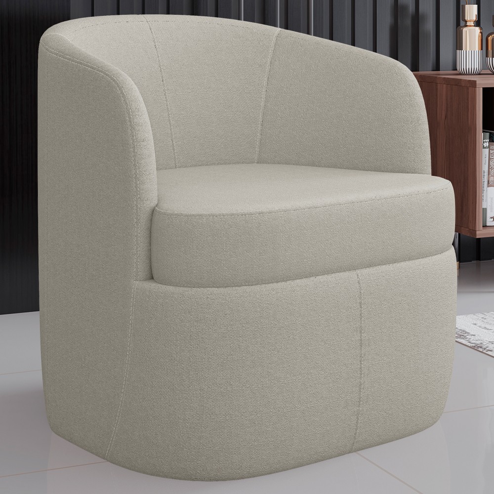 Poltrona Giratória Decorativa para Sala Dandara Z08 Boucle Bege - Mpozenato