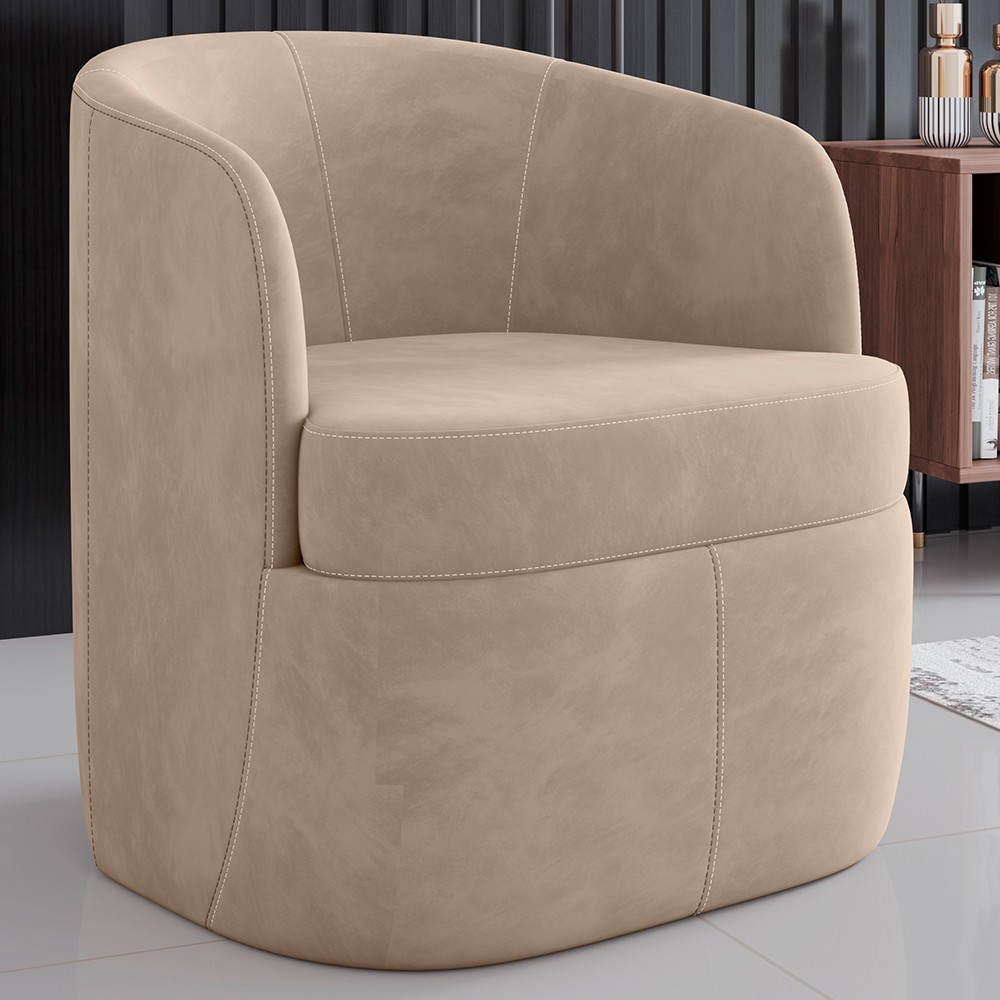Poltrona Giratória Decorativa para Sala Dandara Z08 Veludo Bege - Mpozenato