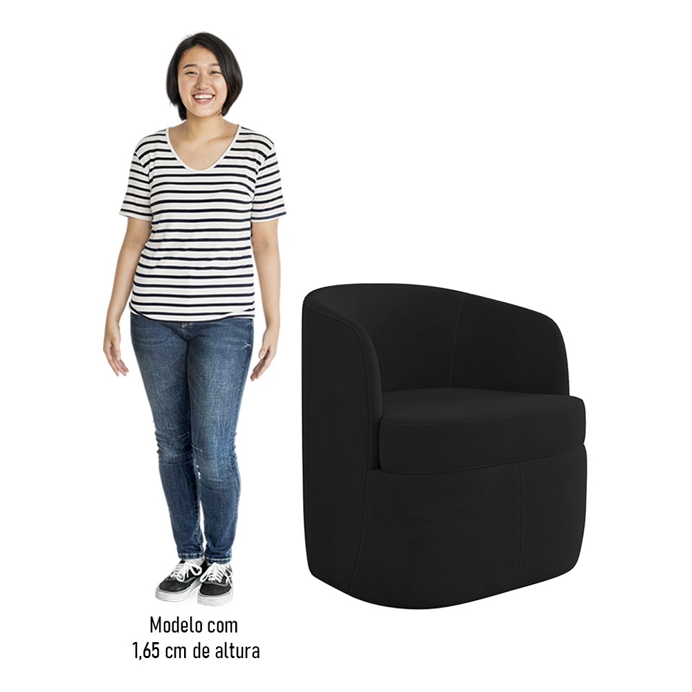 Poltrona Giratória Decorativa para Sala Dandara Z08 Veludo Preto - Mpozenato
