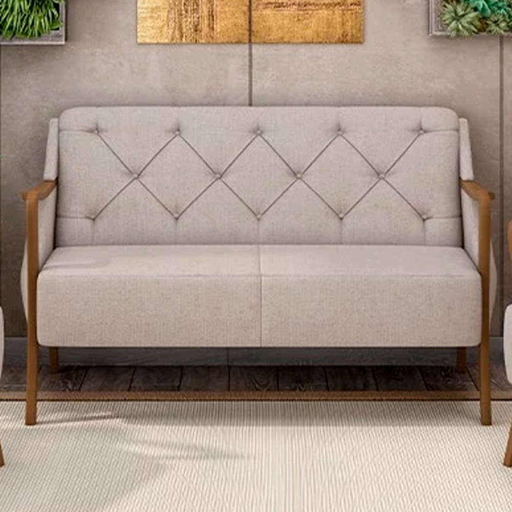 Poltrona Namoradeira 2 Lugares 135cm Capitonê Lapa M22 Linho Cinza - Mpozenato