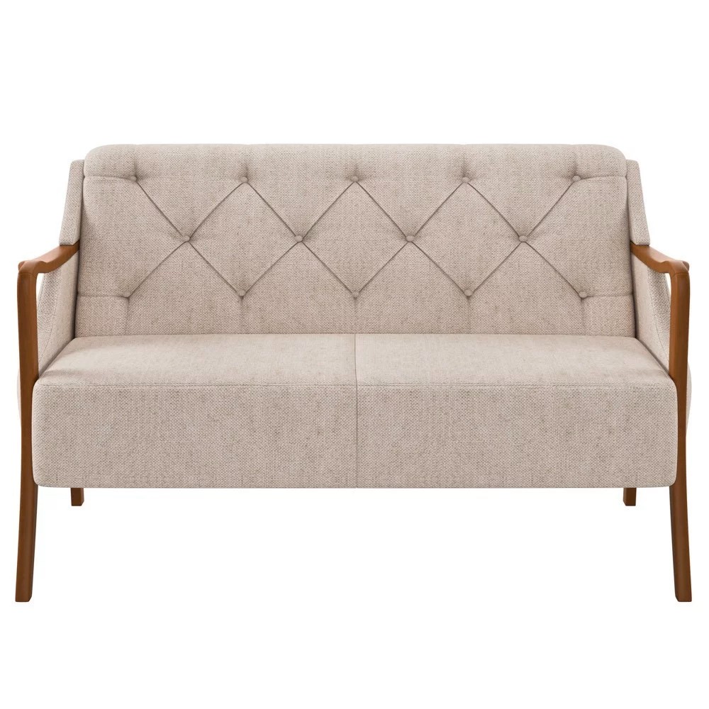 Poltrona Namoradeira 2 Lugares 135cm Capitonê Lapa M22 Linho Cinza - Mpozenato