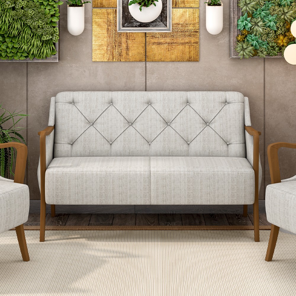 Poltrona Namoradeira 2 Lugares 135cm Capitonê Lapa M22 Linho Cru - Mpozenato