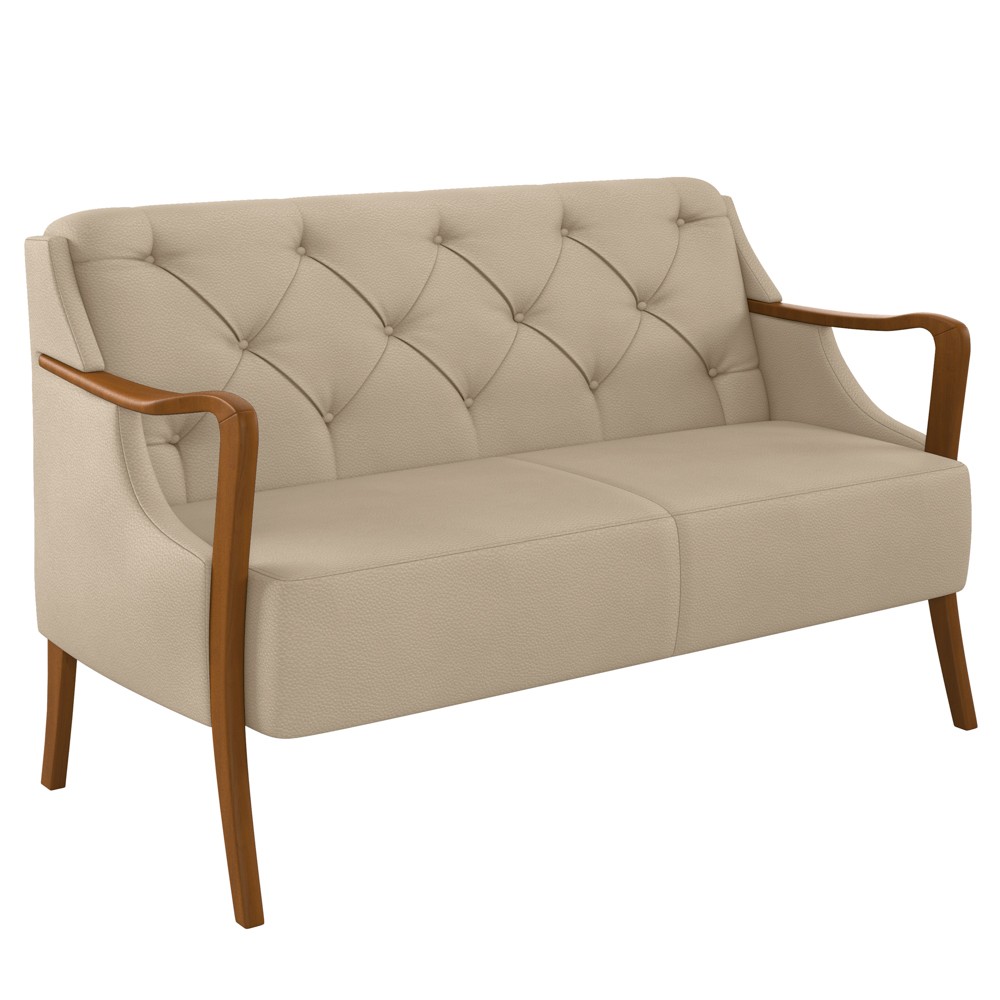Poltrona Namoradeira 2 Lugares 135cm Capitonê Lapa M22 PU Bege - Mpozenato