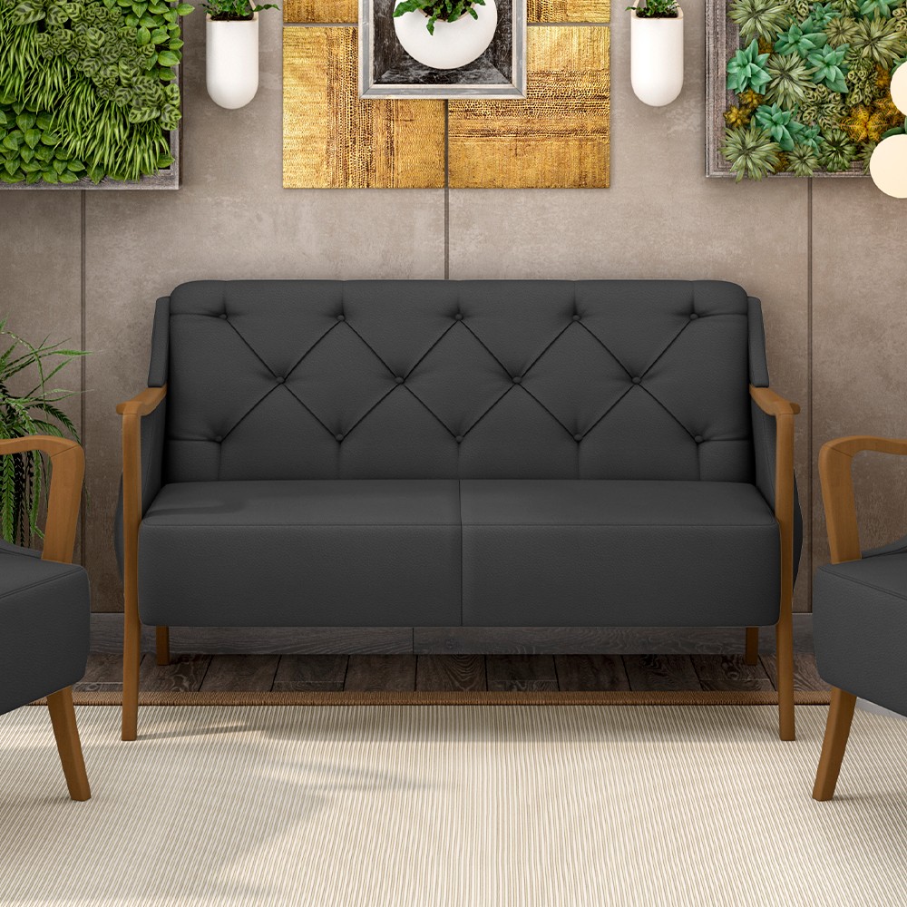 Poltrona Namoradeira 2 Lugares 135cm Capitonê Lapa M22 PU Preto - Mpozenato