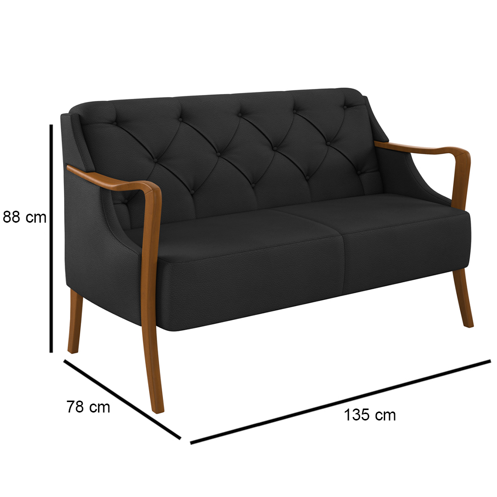 Poltrona Namoradeira 2 Lugares 135cm Capitonê Lapa M22 PU Preto - Mpozenato