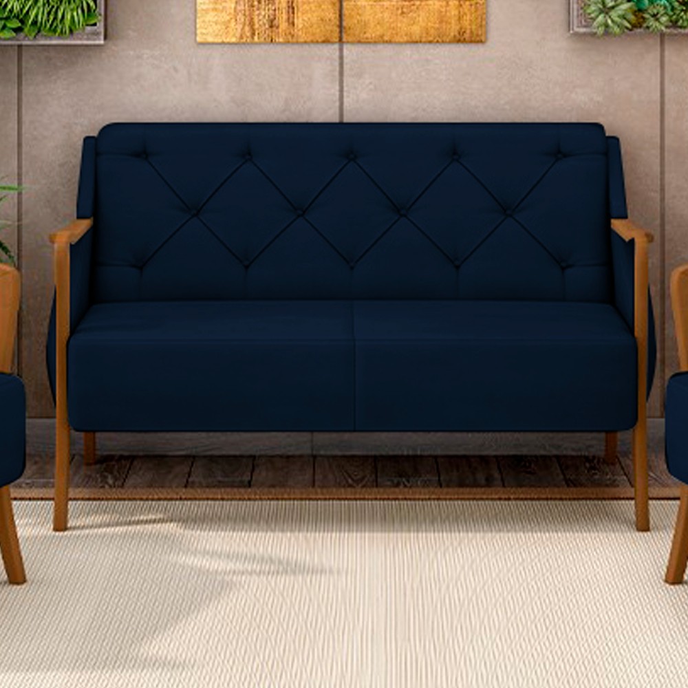 Poltrona Namoradeira 2 Lugares 135cm Capitonê Lapa M22 Veludo Azul Marinho - Mpozenato