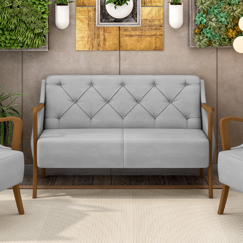Poltrona Namoradeira 2 Lugares 135cm Capitonê Lapa M22 Veludo Cinza - Mpozenato