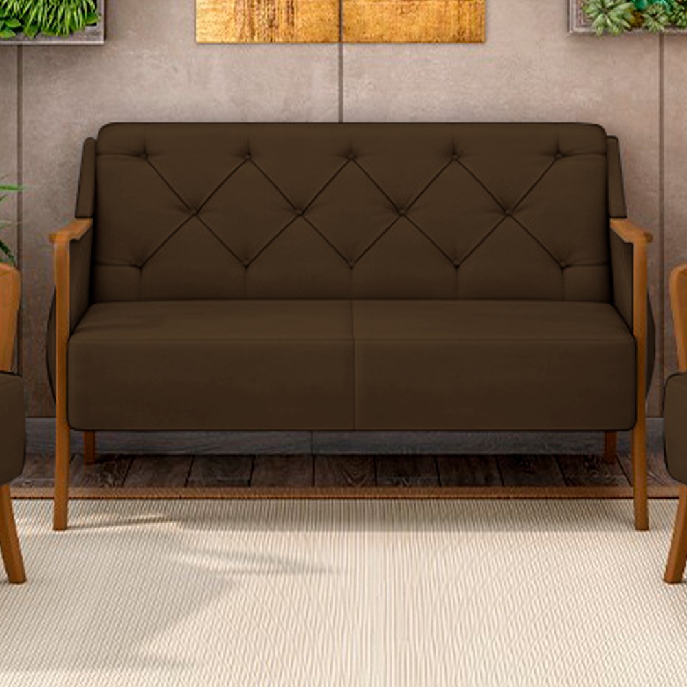 Poltrona Namoradeira 2 Lugares 135cm Capitonê Lapa M22 Veludo Marrom - Mpozenato