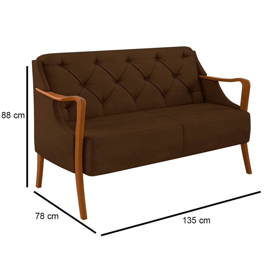Poltrona Namoradeira 2 Lugares 135cm Capitonê Lapa M22 Veludo Marrom - Mpozenato