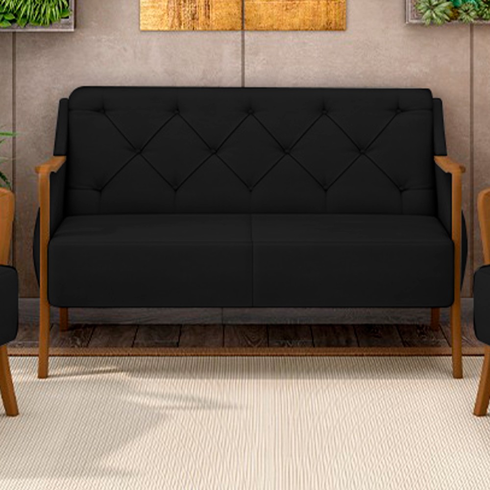 Poltrona Namoradeira 2 Lugares 135cm Capitonê Lapa M22 Veludo Preto - Mpozenato