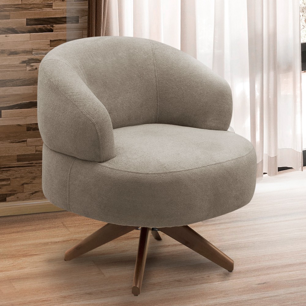 Poltrona Para Sala Base Madeira Giratória Litta F05 Boucle Marrom - Mpozenato