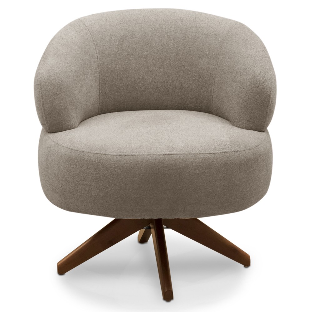 Poltrona Para Sala Base Madeira Giratória Litta F05 Boucle Marrom - Mpozenato