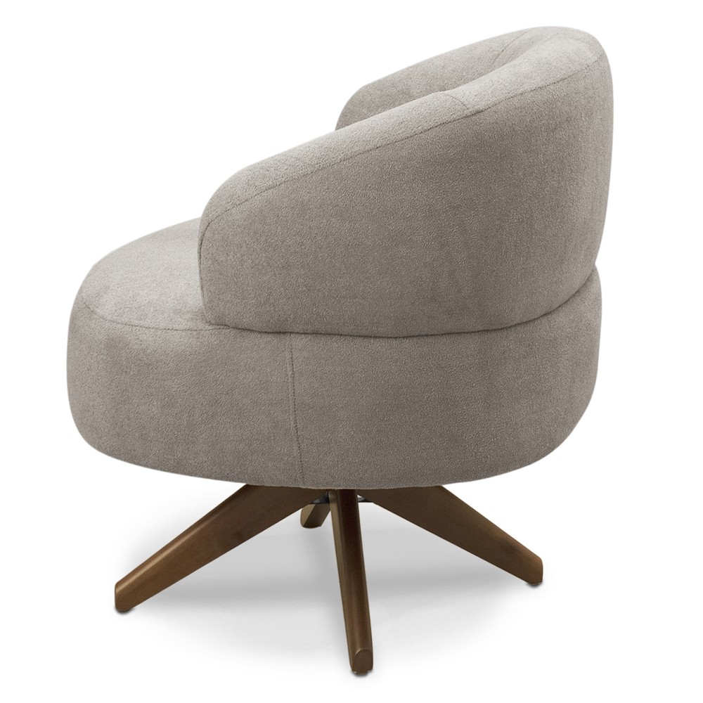 Poltrona Para Sala Base Madeira Giratória Litta F05 Boucle Marrom - Mpozenato