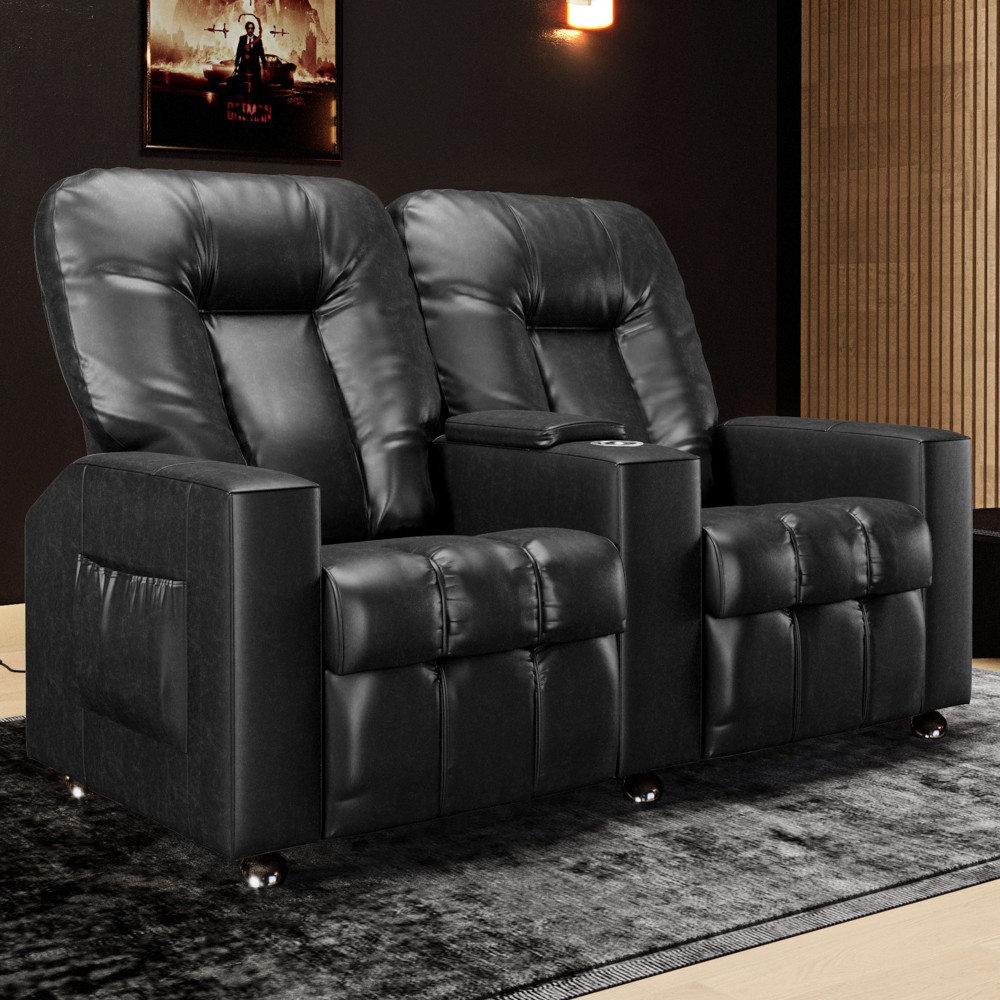 Poltrona Reclinável Para Cinema 2 Lugares Praddo FH9 PU Preto Brilho - Mpozenato