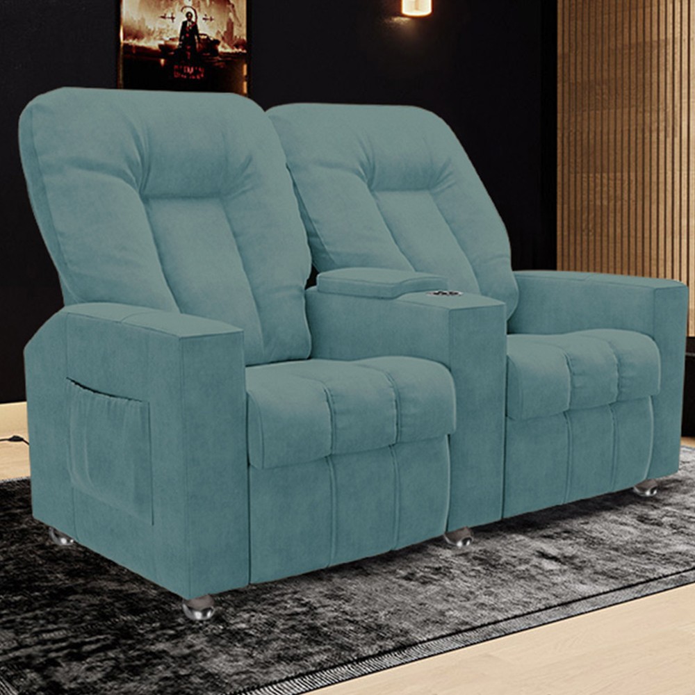 Poltrona Reclinável Para Cinema 2 Lugares Praddo FH9 Veludo Azul Claro - Mpozenato