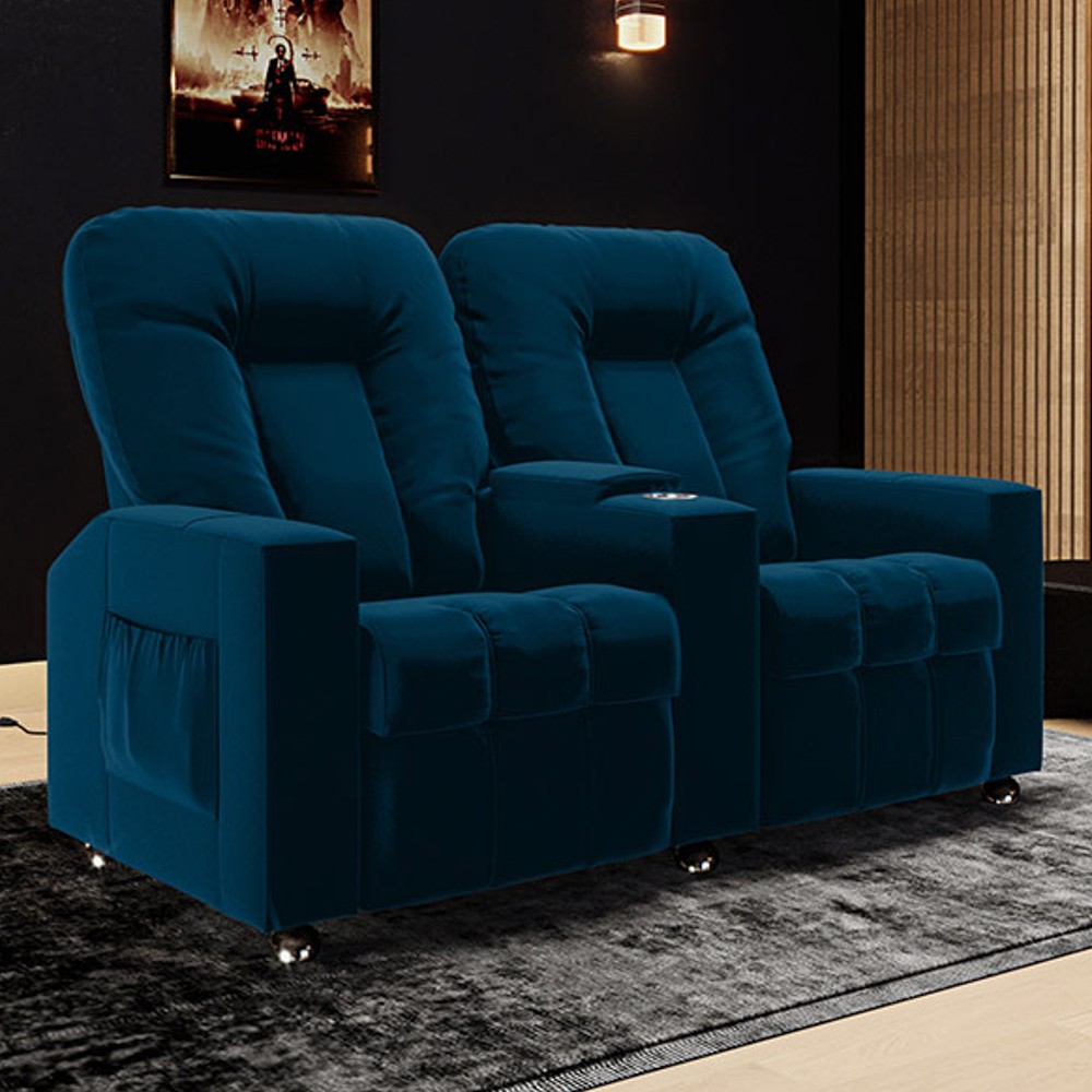Poltrona Reclinável Para Cinema 2 Lugares Praddo FH9 Veludo Azul Marinho - Mpozenato