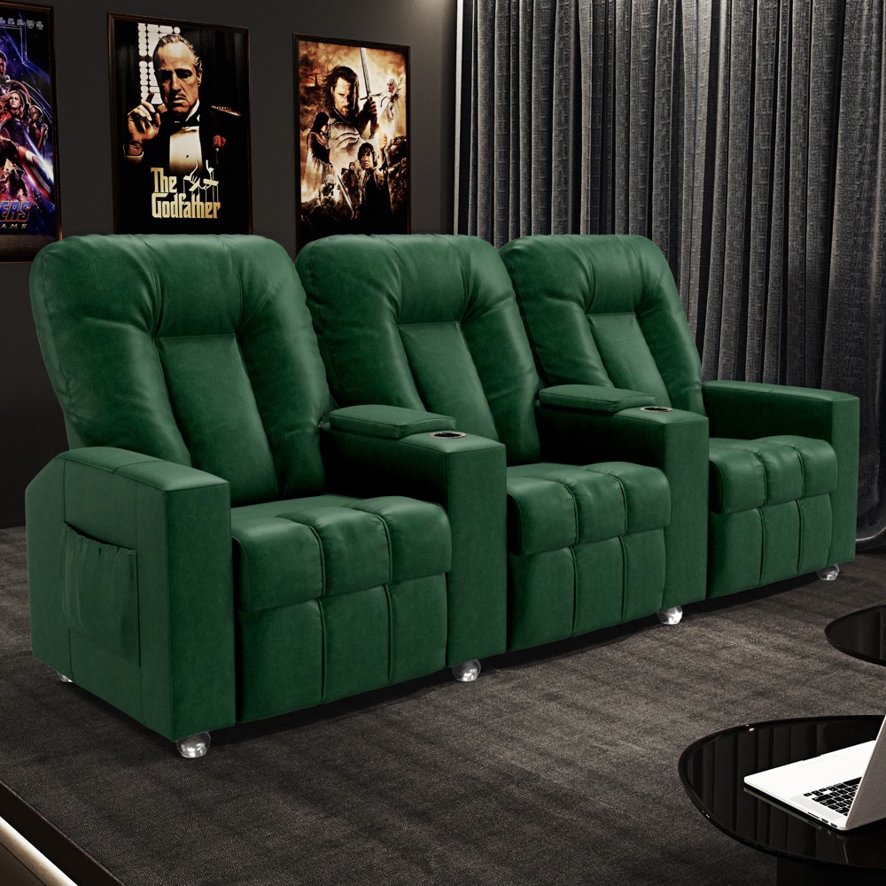 Poltrona Reclinável Para Cinema 3 Lugares Praddo FH9 PU Verde - Mpozenato
