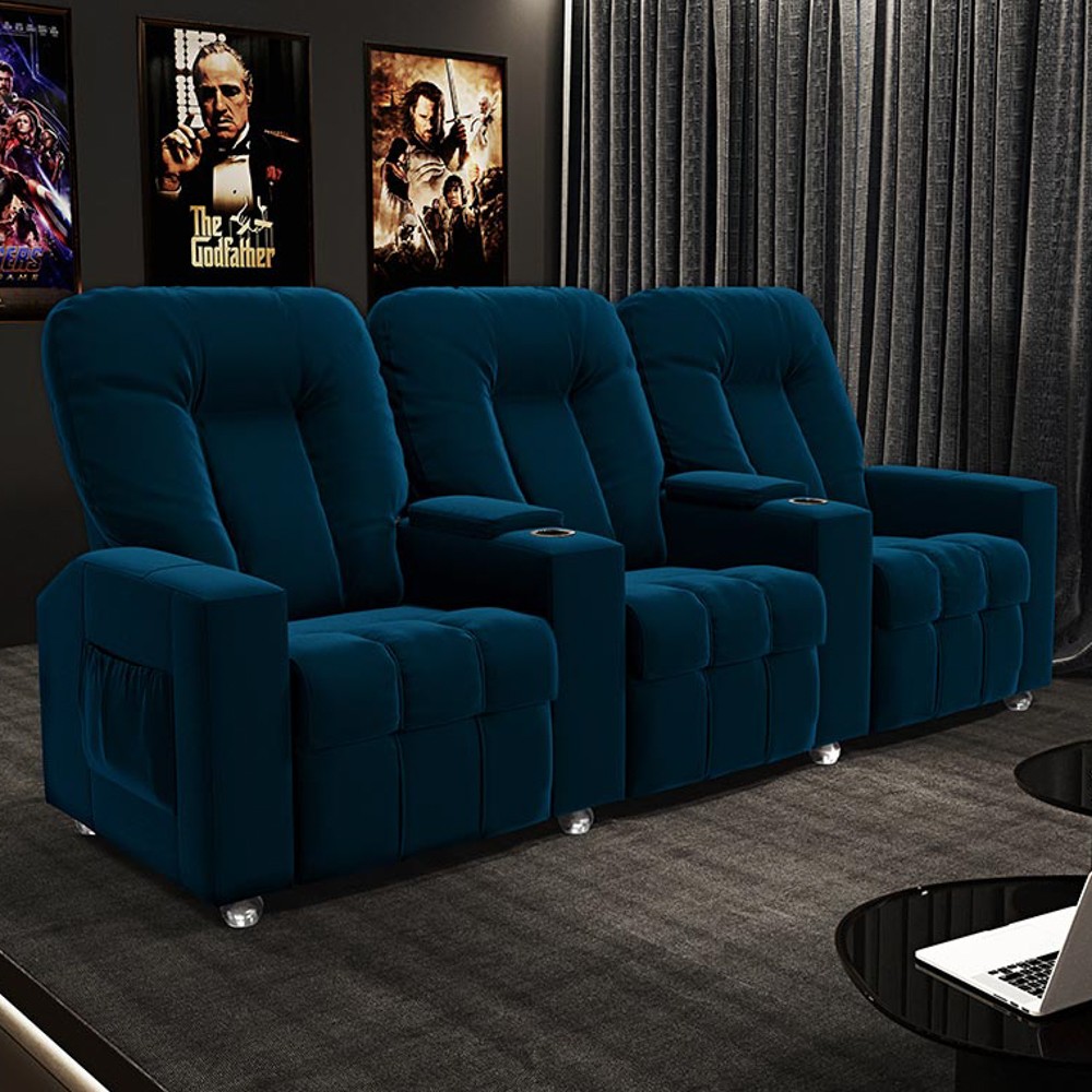 Poltrona Reclinável Para Cinema 3 Lugares Praddo FH9 Veludo Azul Marinho - Mpozenato