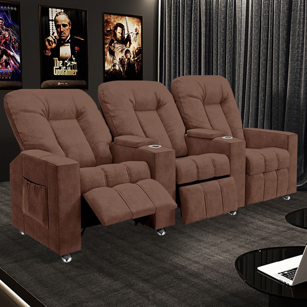 Poltrona Reclinável Para Cinema 3 Lugares Praddo FH9 Veludo Terracota - Mpozenato