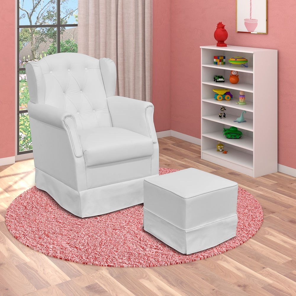 Poltrona de Amamentação Balanço com Puff Alice e Armário Multiuso Bell P04 Branco - Mpozenato