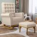 Poltrona de Amamentação Balanço e Puff Base de Madeira Brenda G05 Linho Creme - Mpozenato